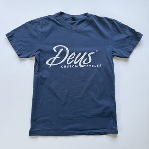 DEUS EX MACHINA Short Sleeve Custom Cycles T-Shirt Mens XS Blue Moto Bikes‎
